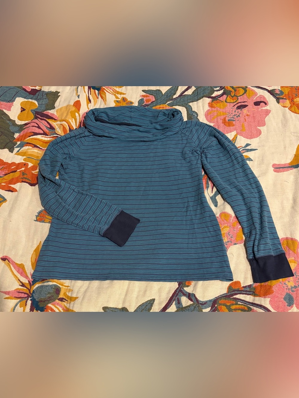 Toad&Co Blue Cowl Neck Stripe Out Boat Twist T-Shirt Medium